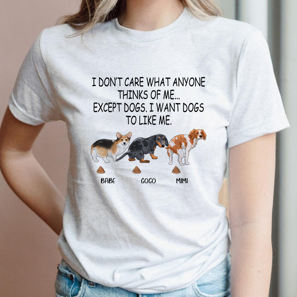 Funny Pooping Dog, I Don’t Care What Anyone Thinks Of Me Except Dogs T-Shirt - Image 2