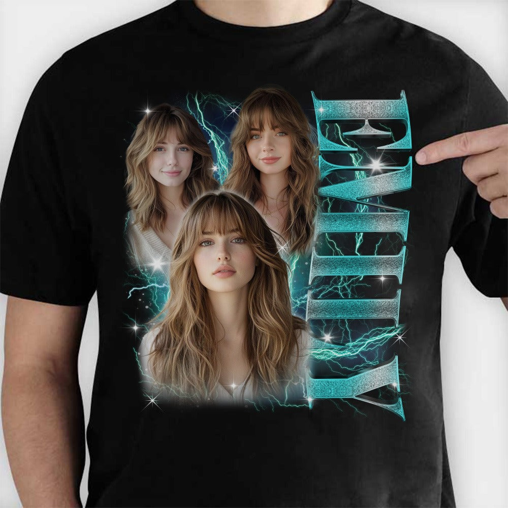 Custom Photo Your Own Bootleg Rap Tee T-Shirts, BoyFriend And GirlFriend Face Customized T-Shirts - Photo T-Shirt - Image 5