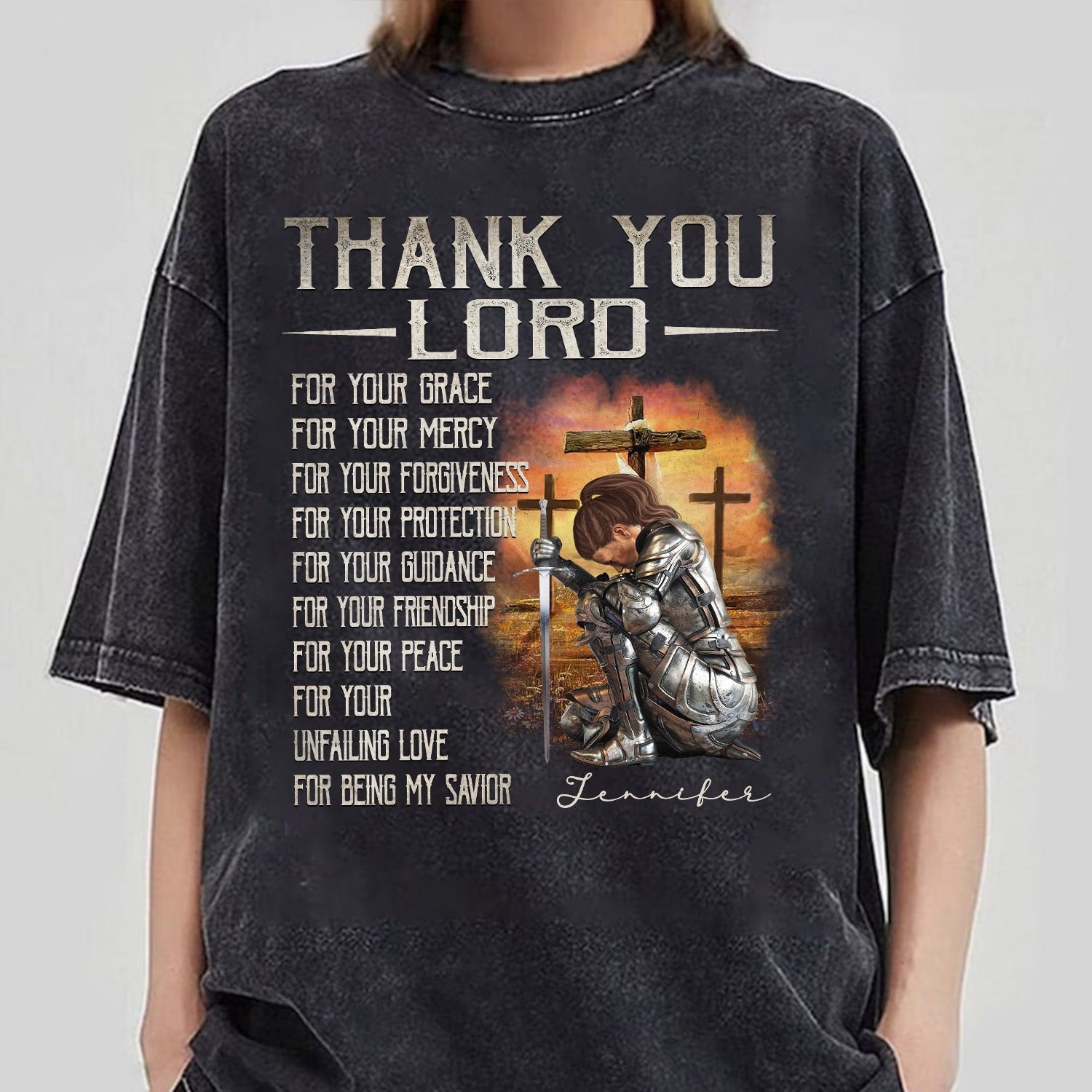 Custom Warrior Of God Thank You Lord For Your Grace - Gift For Christian T-Shirt - Image 2