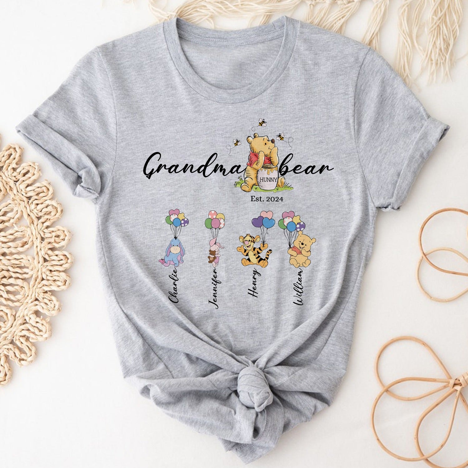 Grandma Hunny Bear Winnie The Pooh With Balloons - Grandma Bear T-Shirt - Image 3