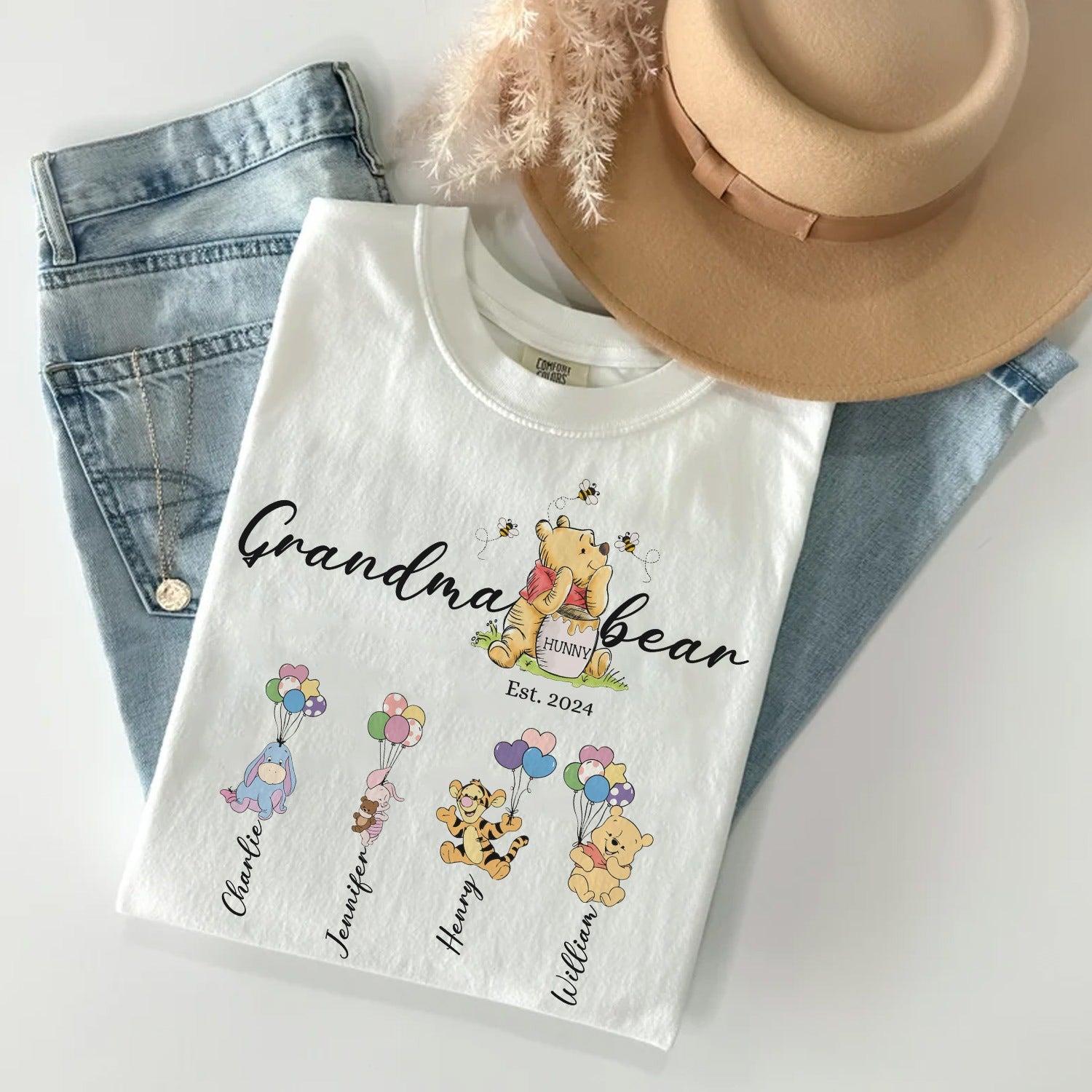 Grandma Hunny Bear Winnie The Pooh With Balloons - Grandma Bear T-Shirt - Image 2