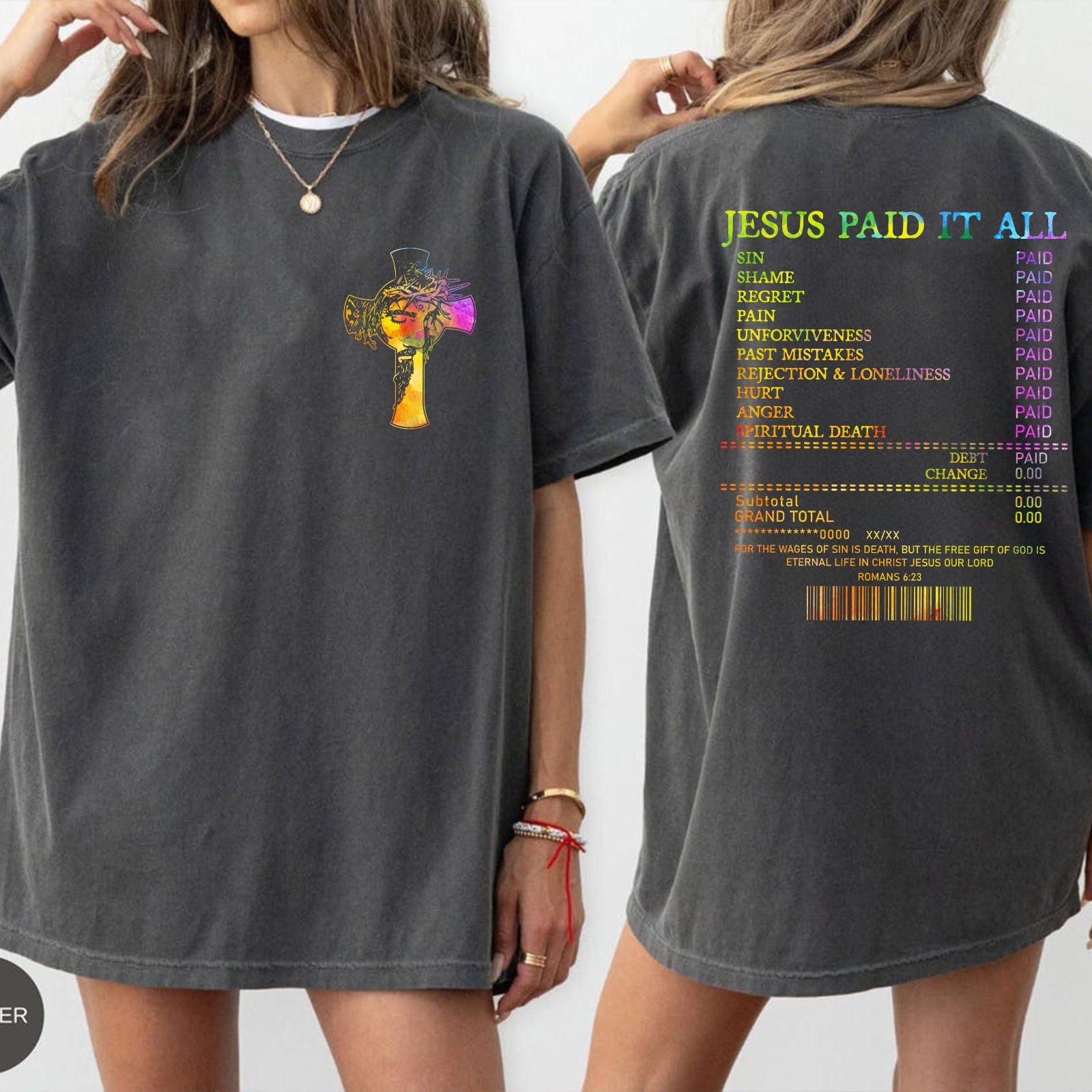 Jesus Paid It All Receipt Bible Verse Romans 6:23 T-Shirt - Inspirational Gift For Christian T-Shirt - Image 2