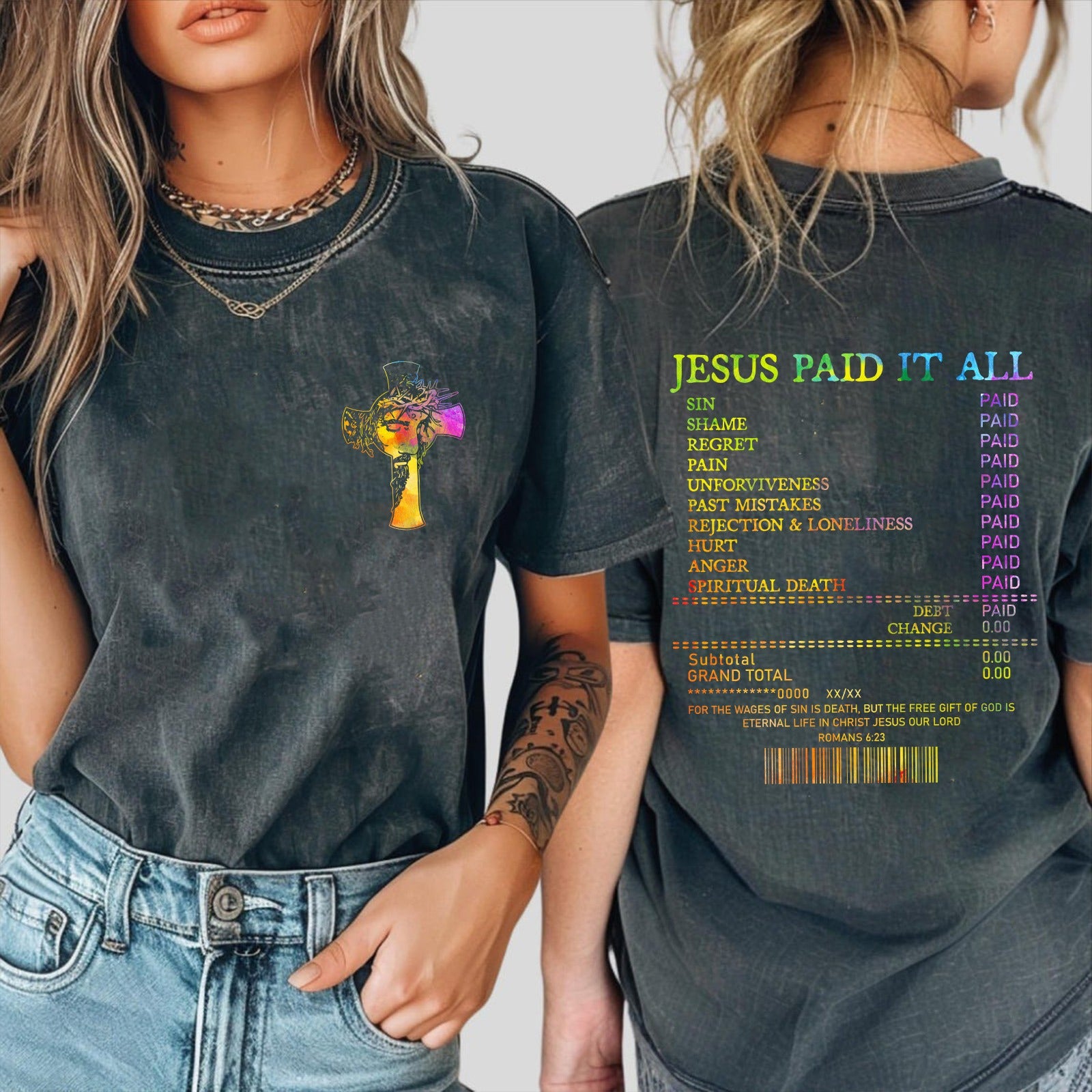 Jesus Paid It All Receipt Bible Verse Romans 6:23 T-Shirt - Inspirational Gift For Christian T-Shirt - Image 3