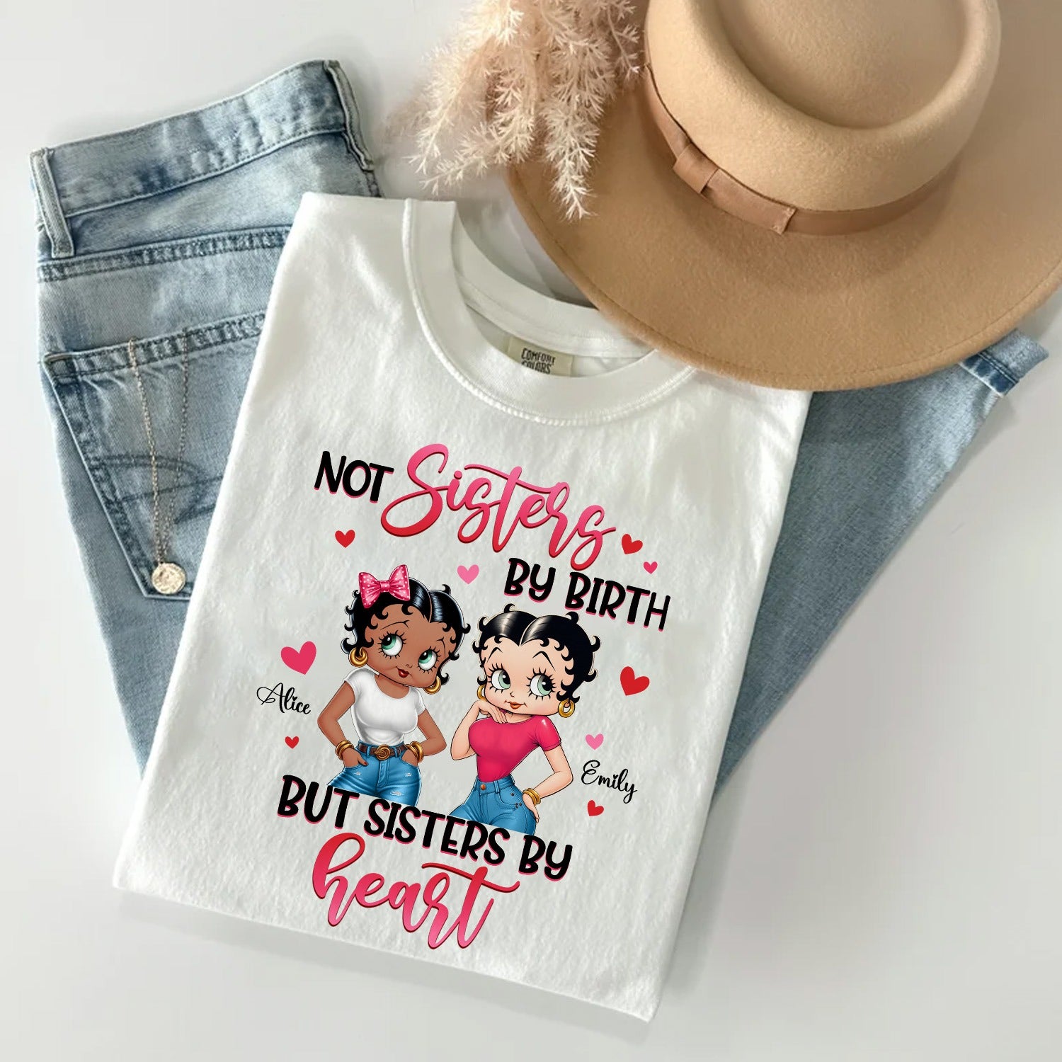 Vintage Girl, Not Sisters By Birth But Sisters By Heart T-Shirt - Image 2