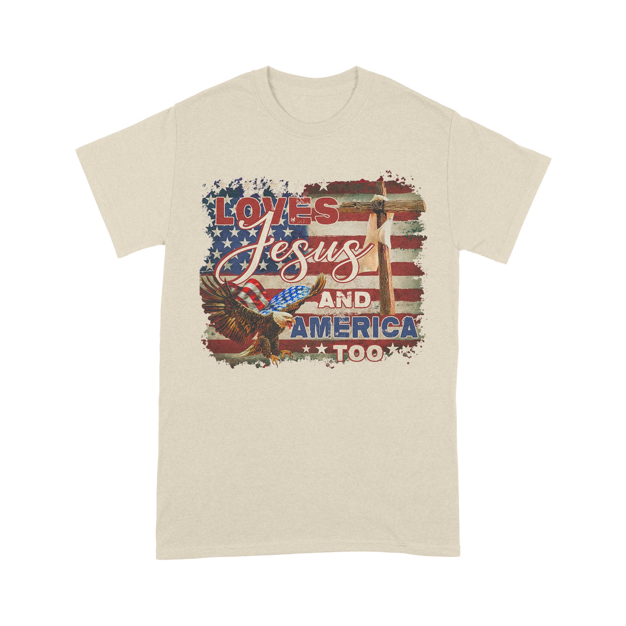 Loves Jesus And America Too, Jesus Lover America T-Shirt - Image 5