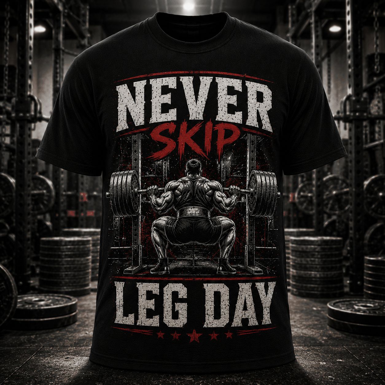 Never Skip Leg Day Shirt – Squat Workout Gym Graphic Tee