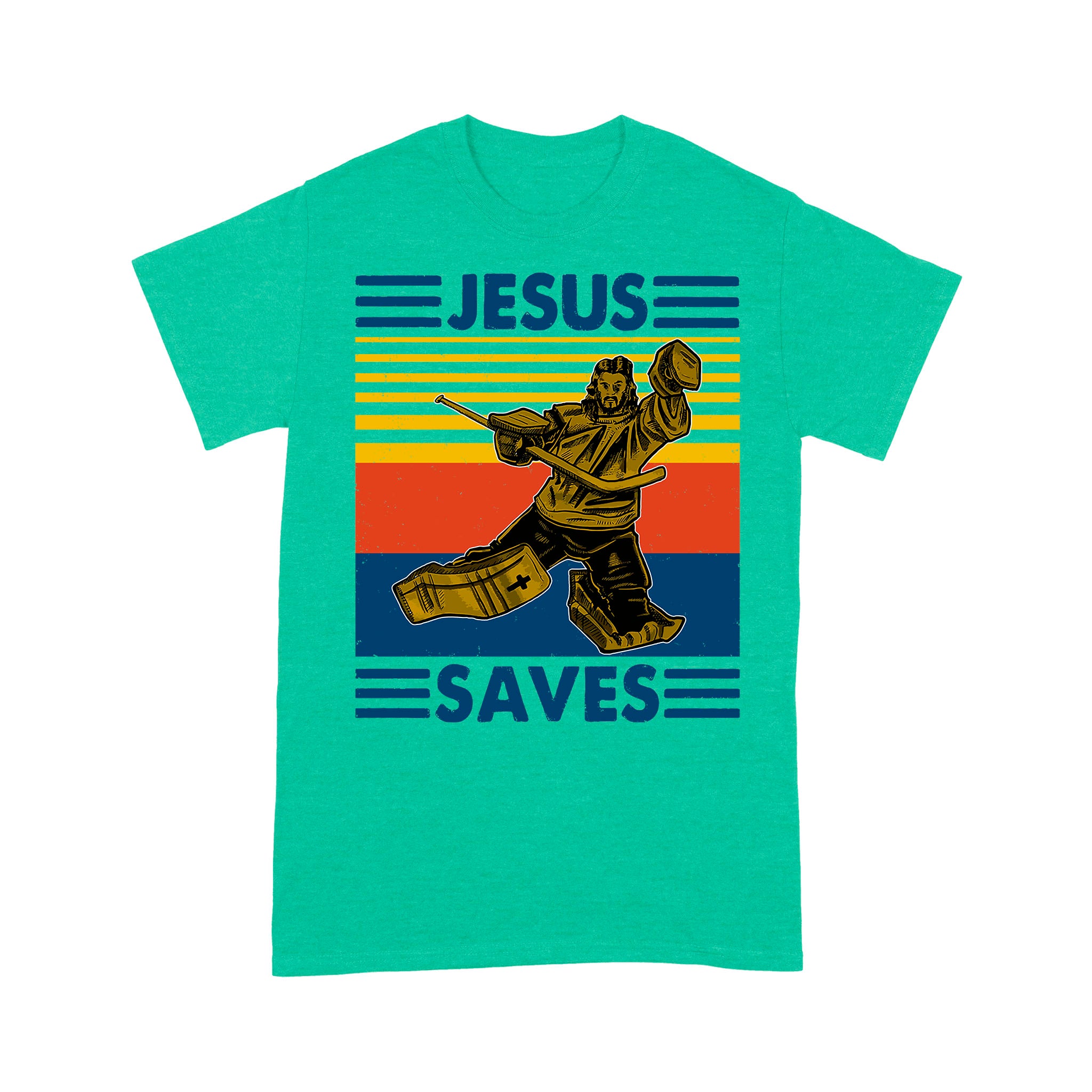 Jesus Saves Funny Vintage Hockey Ice Hockey Premium T-shirt - Image 4