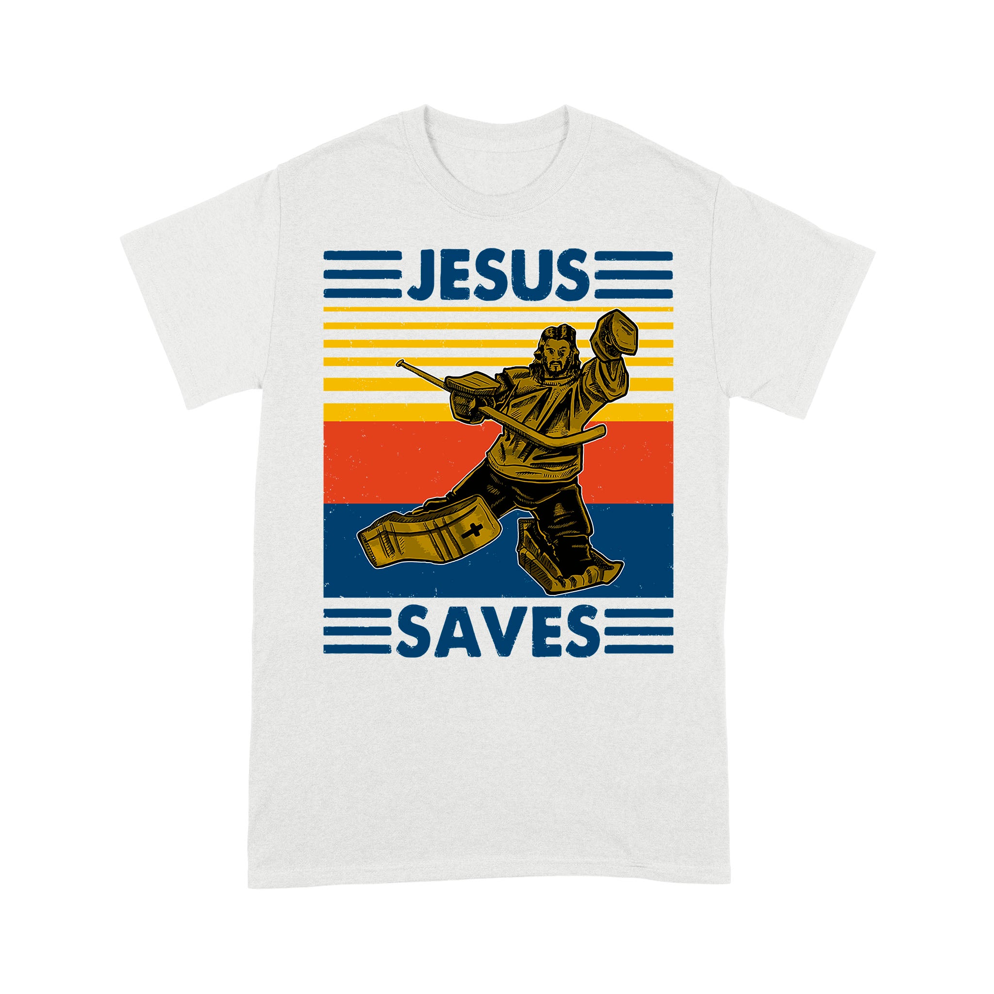 Jesus Saves Funny Vintage Hockey Ice Hockey Premium T-shirt - Image 2