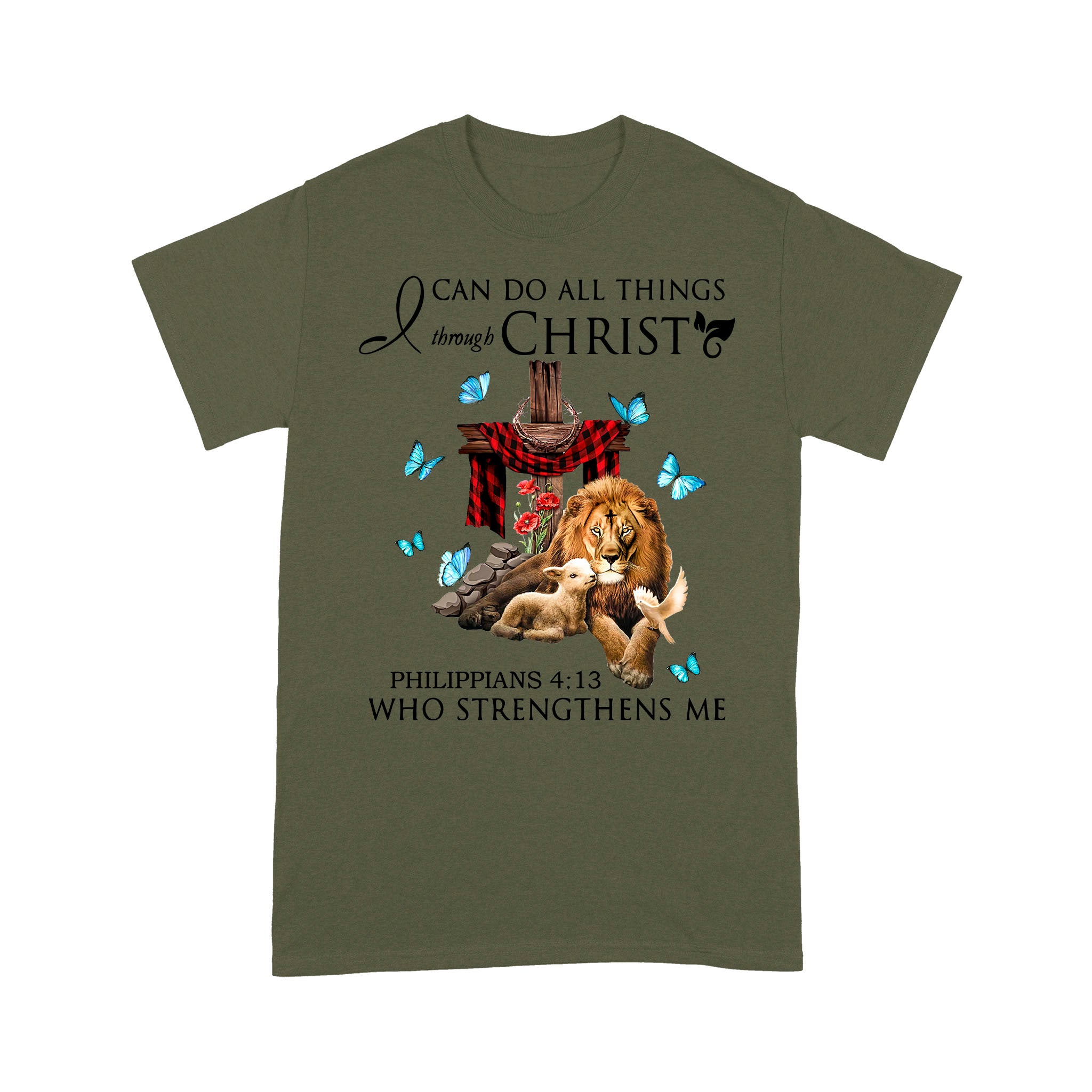 I Can Do All Thing Christ Jesus Lion and Lamb Dove T-Shirt - Image 7