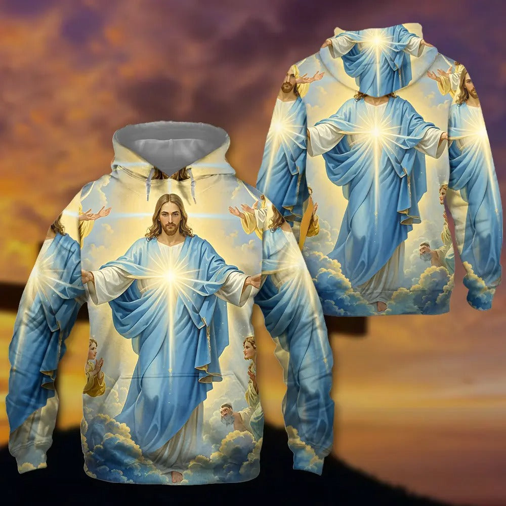 Christian Hoodie, Jesus Christ Hoodie, Jesus And Angels 3D All Over Print T-Shirt And Hoodie - Image 3