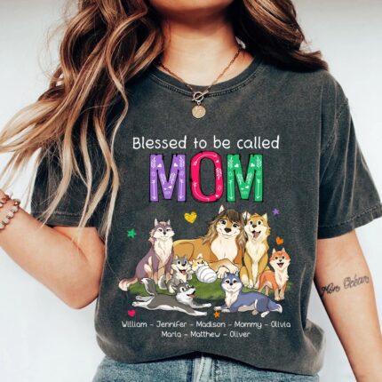 Custom Wolf Family Blessed To Be Called Mommy - Wolf Mom T-Shirt