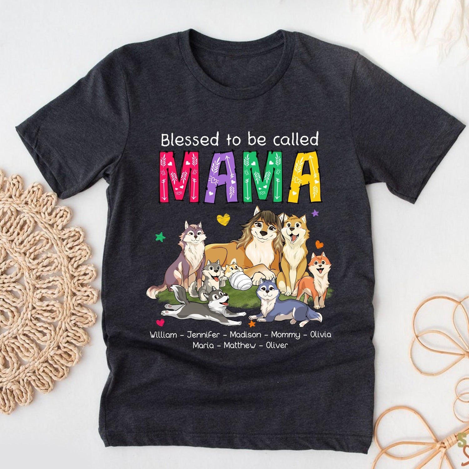 Custom Wolf Family Blessed To Be Called Mommy - Wolf Mom T-Shirt - Image 2