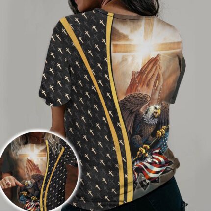 God Jesus Christ Behind American Flag 3D Shirt, American Christian 3D All Over Print T-Shirt And Hoodie