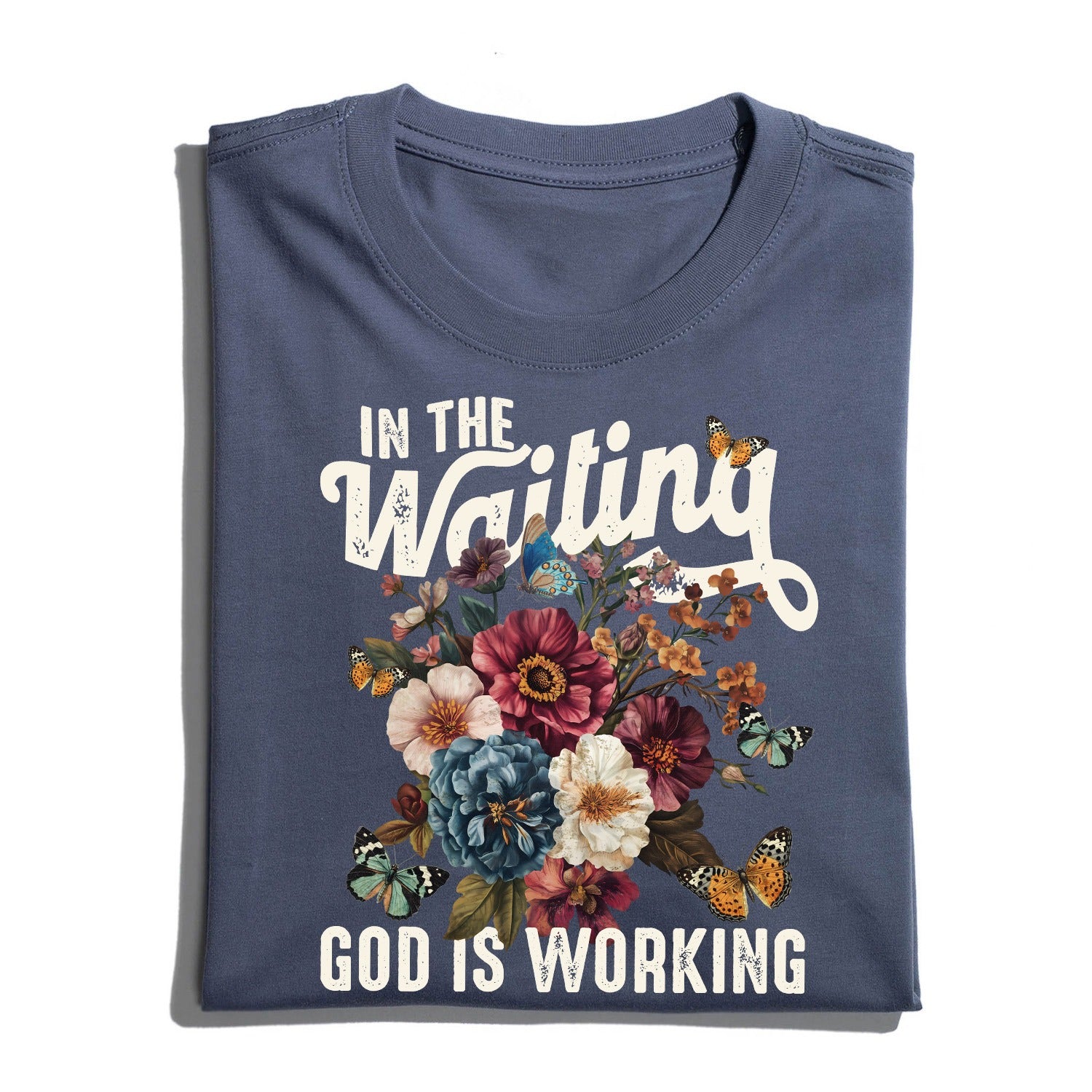 In The Waiting God Is Working T-Shirt, Vintage Floral Christian T-Shirt - Image 6