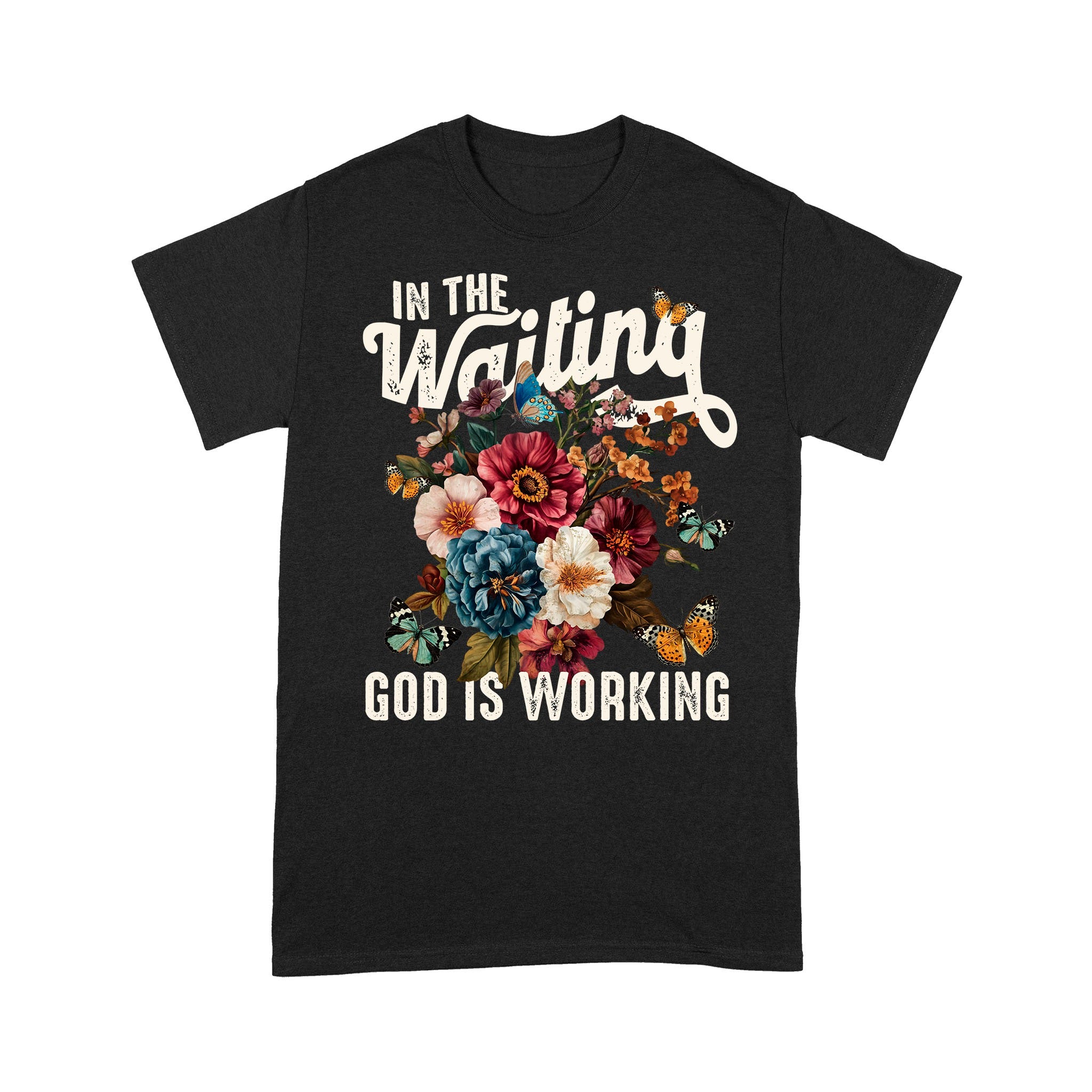 In The Waiting God Is Working T-Shirt, Vintage Floral Christian T-Shirt - Image 4
