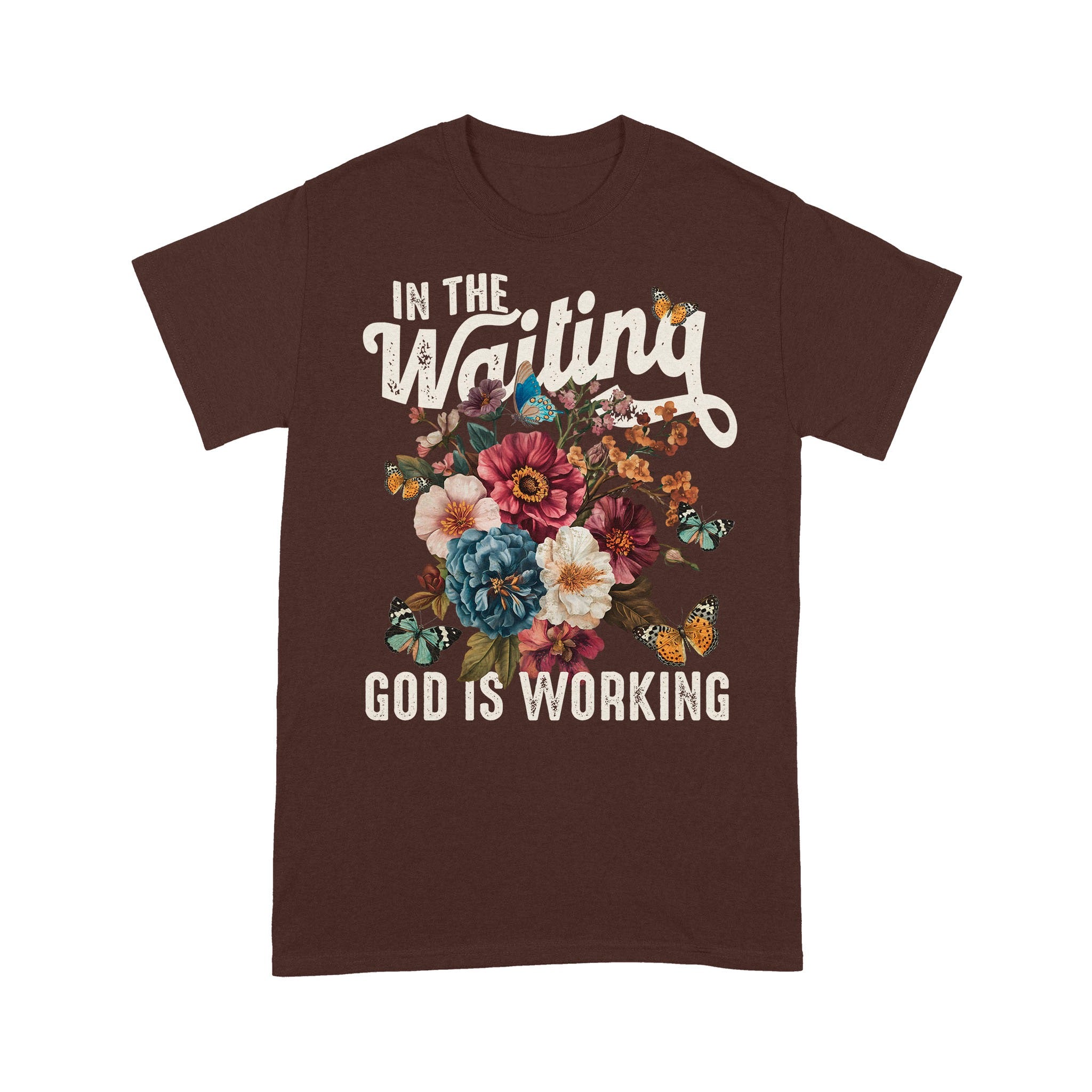 In The Waiting God Is Working T-Shirt, Vintage Floral Christian T-Shirt - Image 12