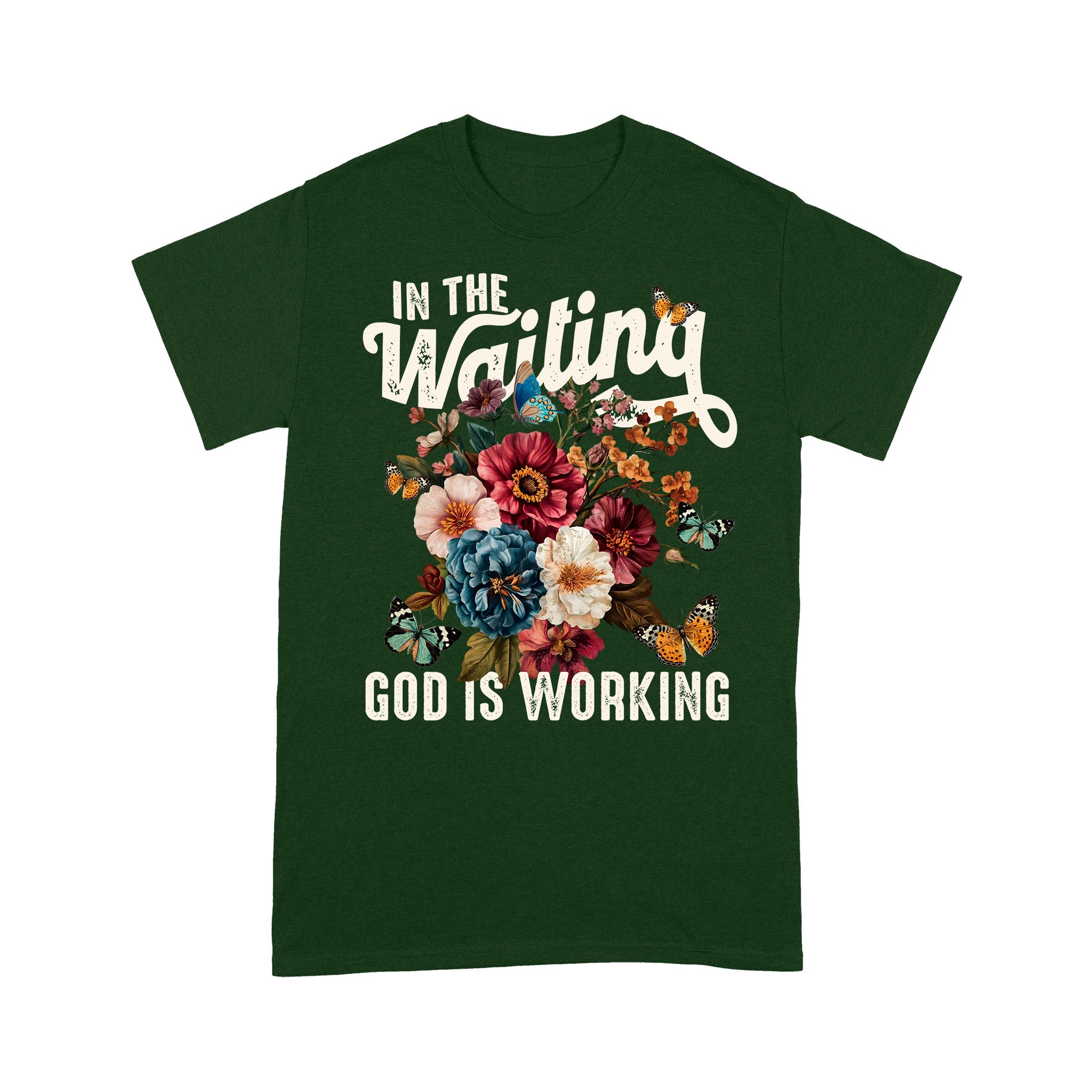 In The Waiting God Is Working T-Shirt, Vintage Floral Christian T-Shirt - Image 9