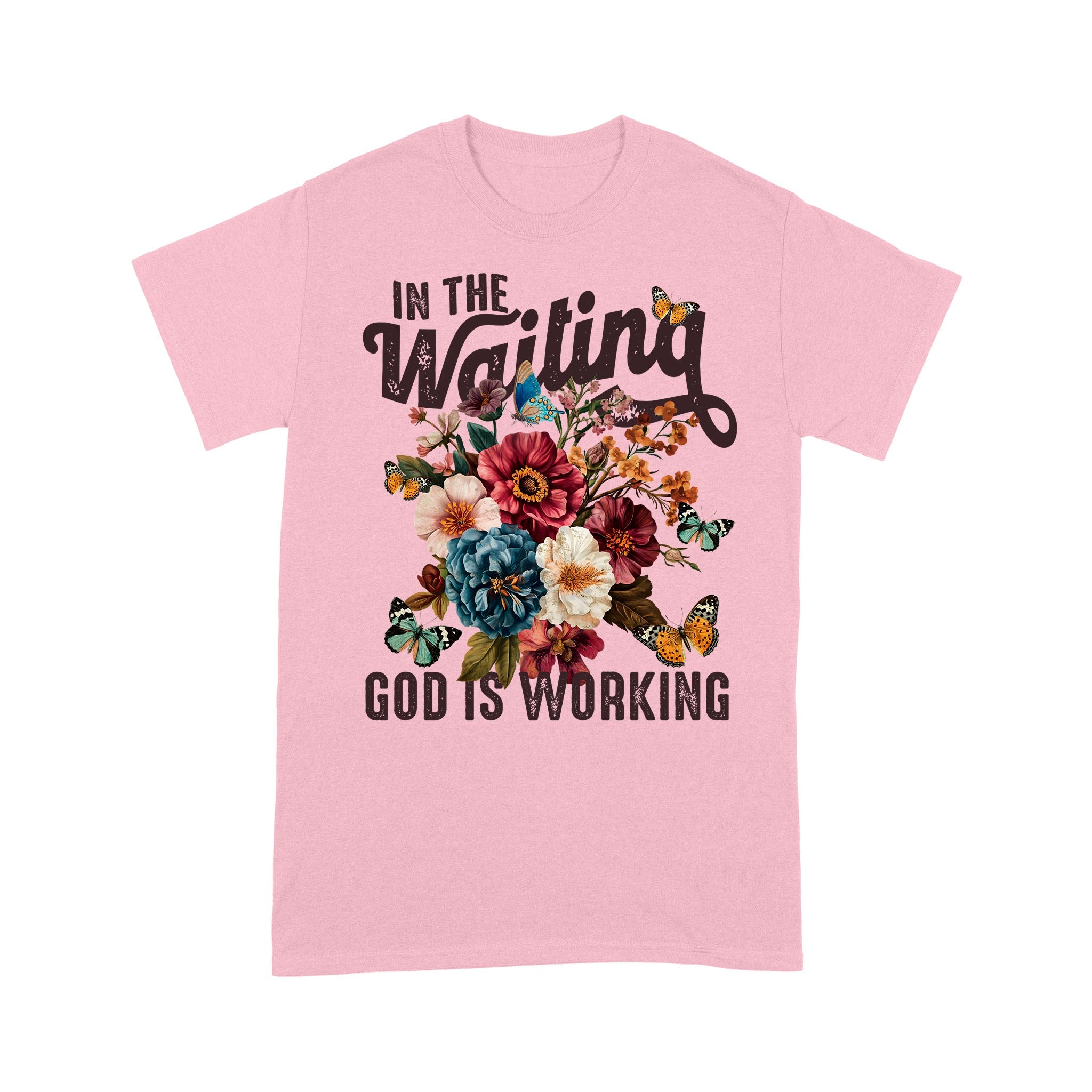 In The Waiting God Is Working T-Shirt, Vintage Floral Christian T-Shirt - Image 16