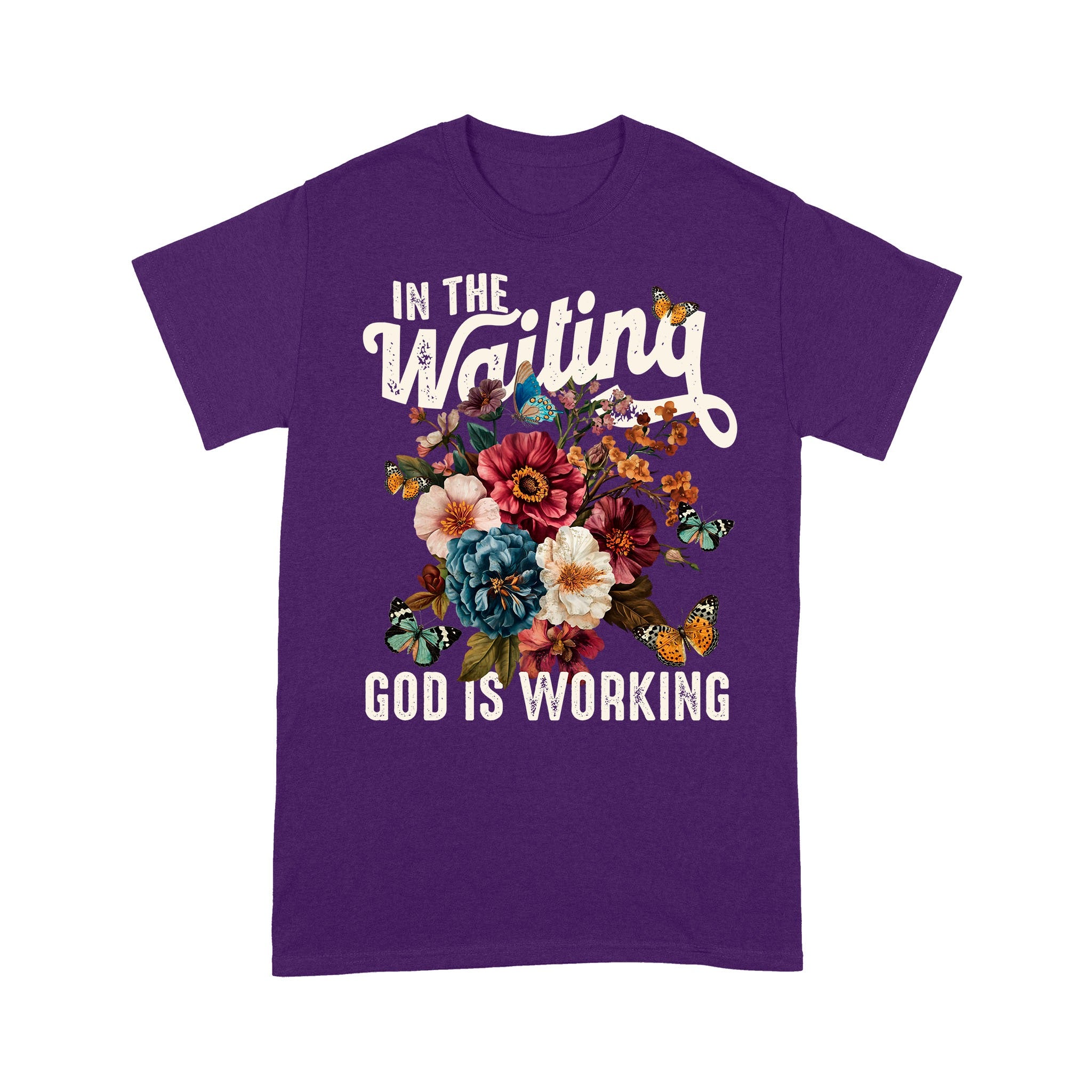 In The Waiting God Is Working T-Shirt, Vintage Floral Christian T-Shirt - Image 10