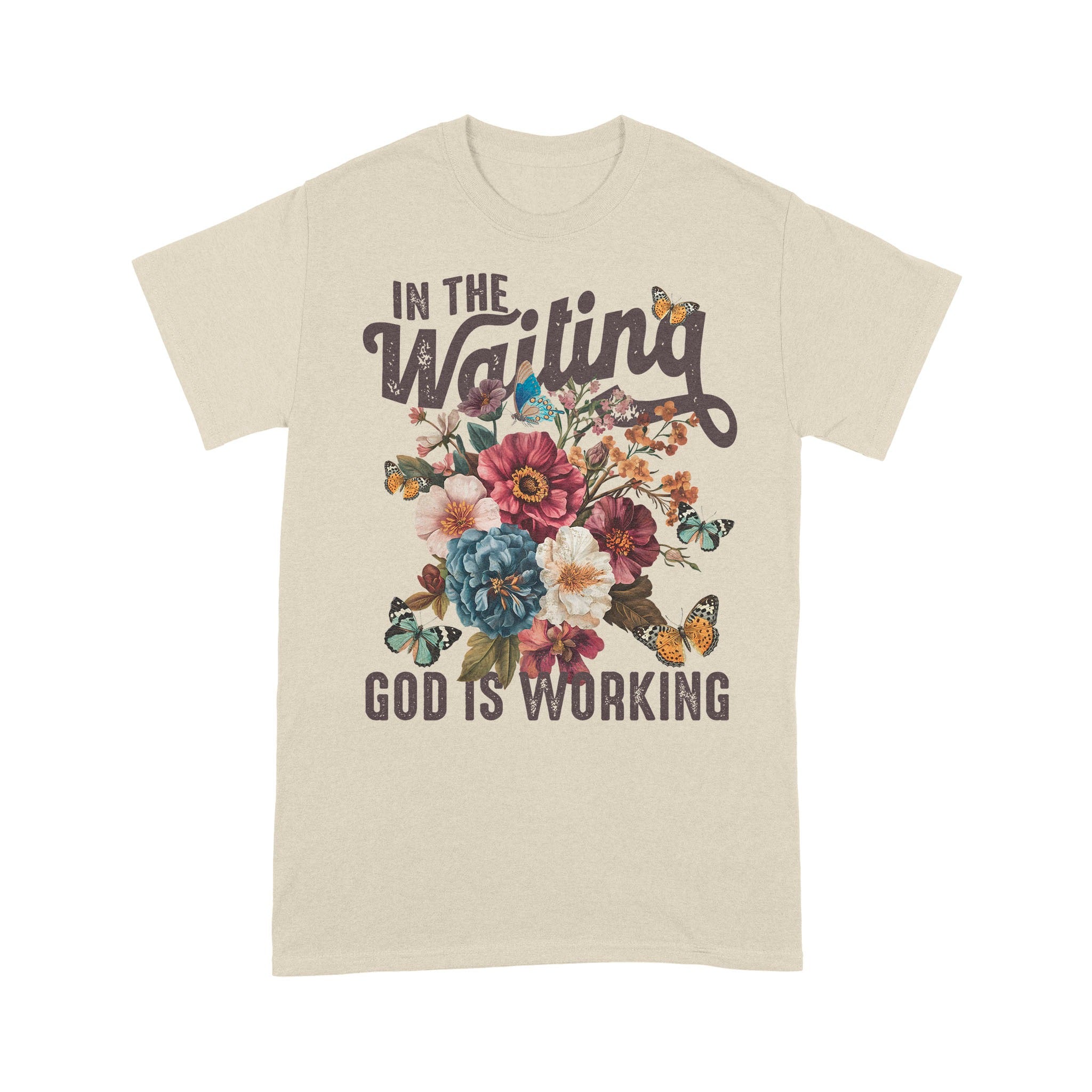 In The Waiting God Is Working T-Shirt, Vintage Floral Christian T-Shirt - Image 13