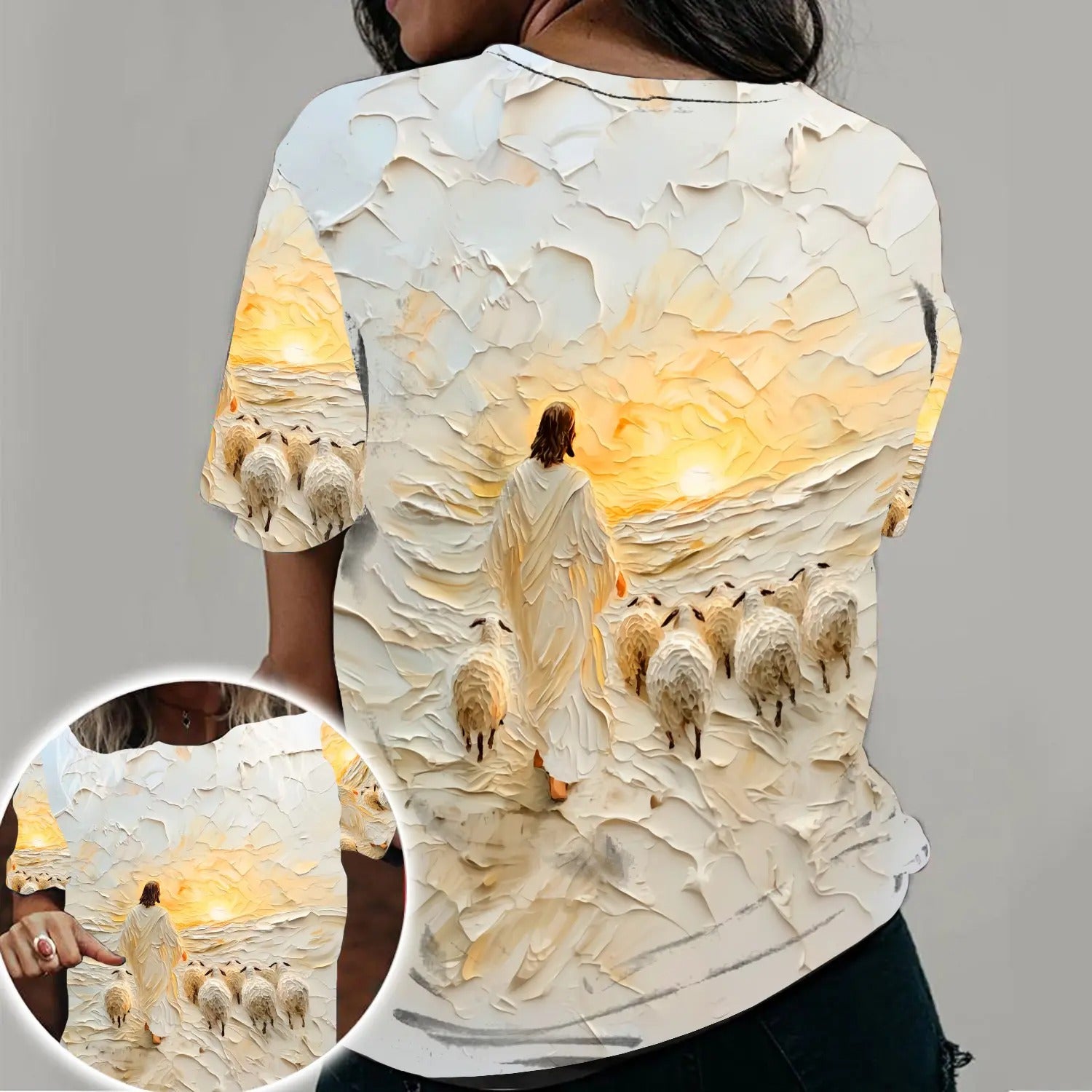 Jesus Christ And Lamb, Gifts For Christian - Inspirational Christian 3D All Over Print T-Shirt And Hoodie - Image 3