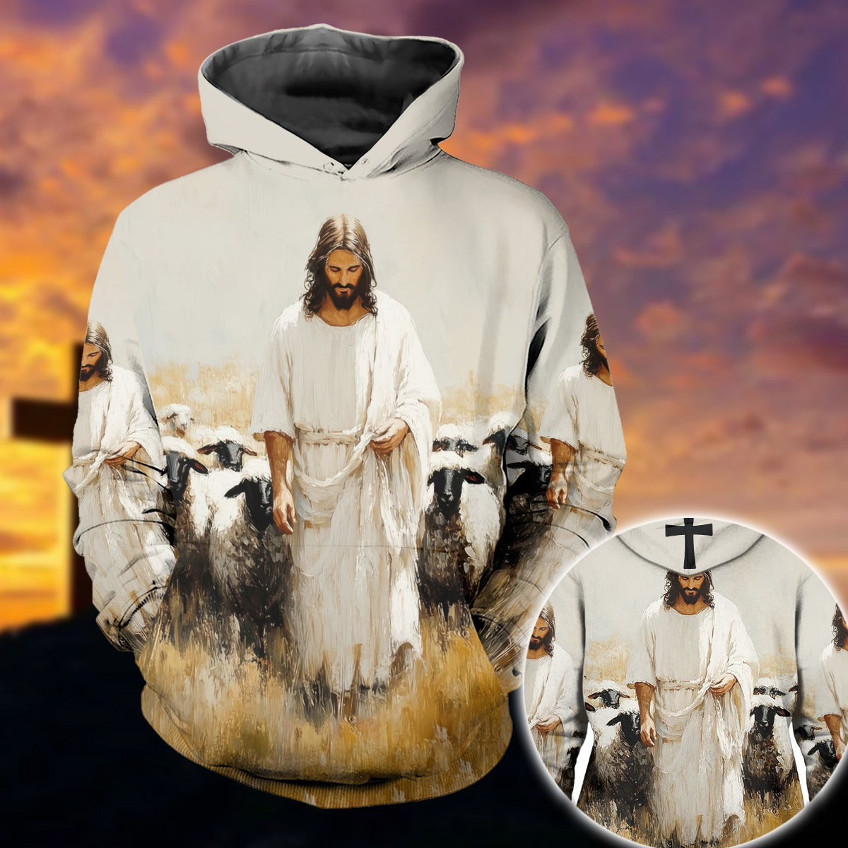 Jesus Christ And Sheeps, Gifts For Christian - Inspirational Christian 3D All Over Print T-Shirt And Hoodie - Image 2