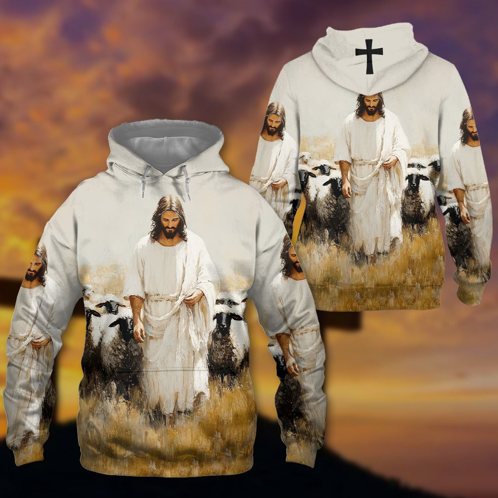 Jesus Christ And Sheeps, Gifts For Christian - Inspirational Christian 3D All Over Print T-Shirt And Hoodie - Image 4
