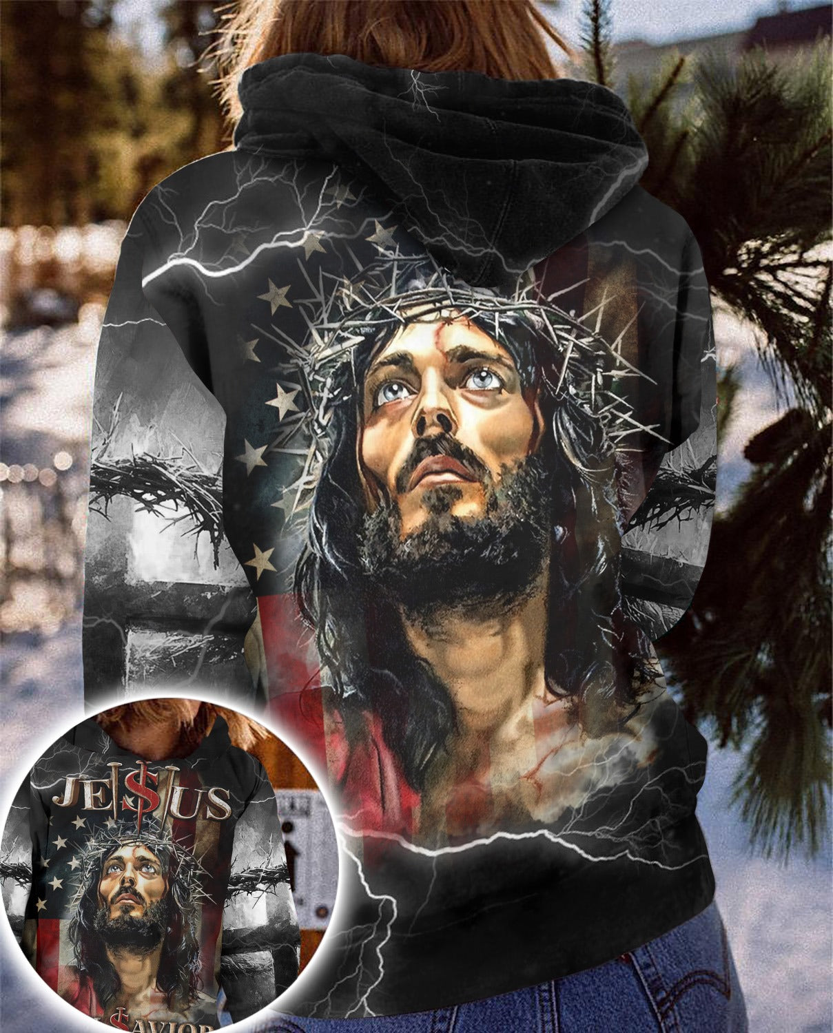 Jesus Is My Savior And Crown Of Thorns - Inspirational Christian 3D All Over Print T-Shirt And Hoodie - Image 3