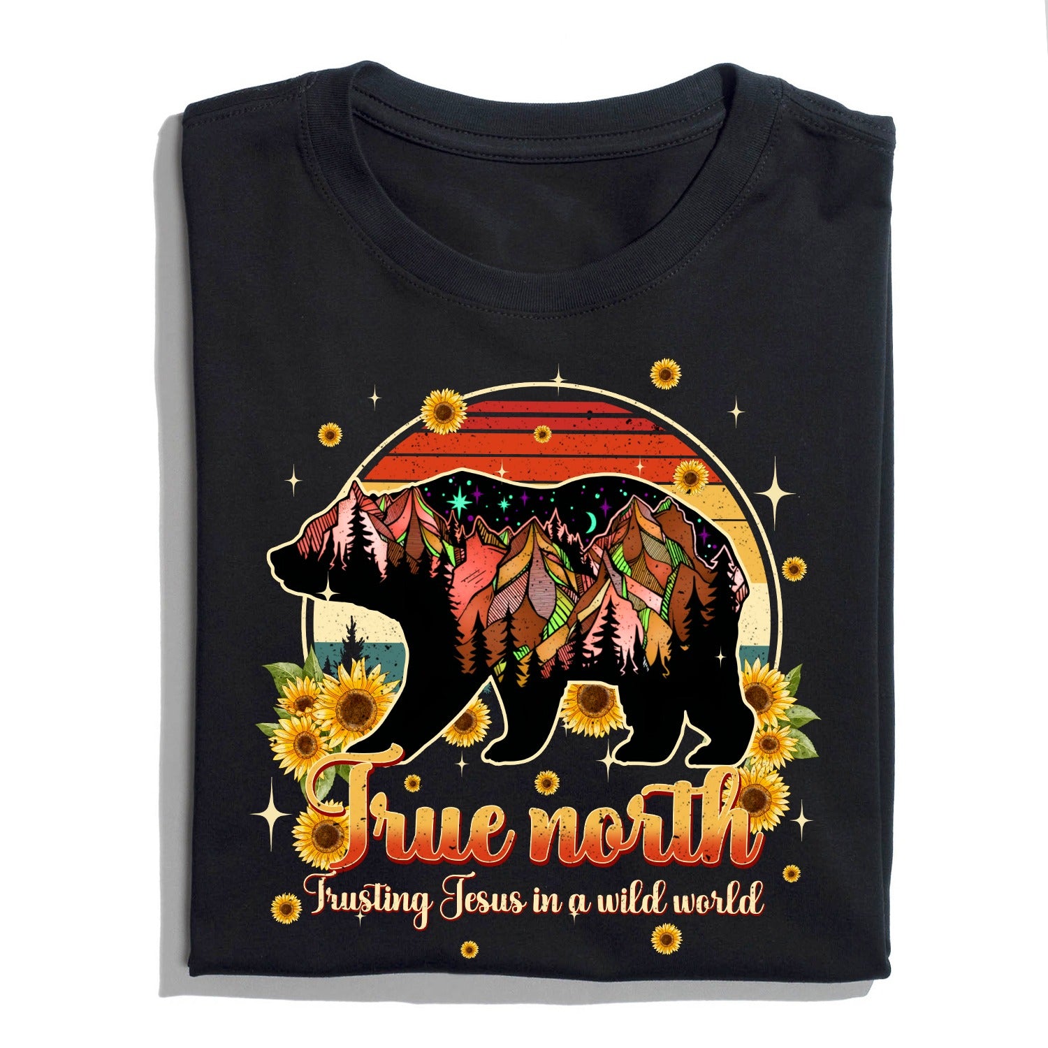 Mountain Bear True North Trusting Jesus In A Wild World Shirt - Inspirational Christian Bear T-Shirt - Image 5