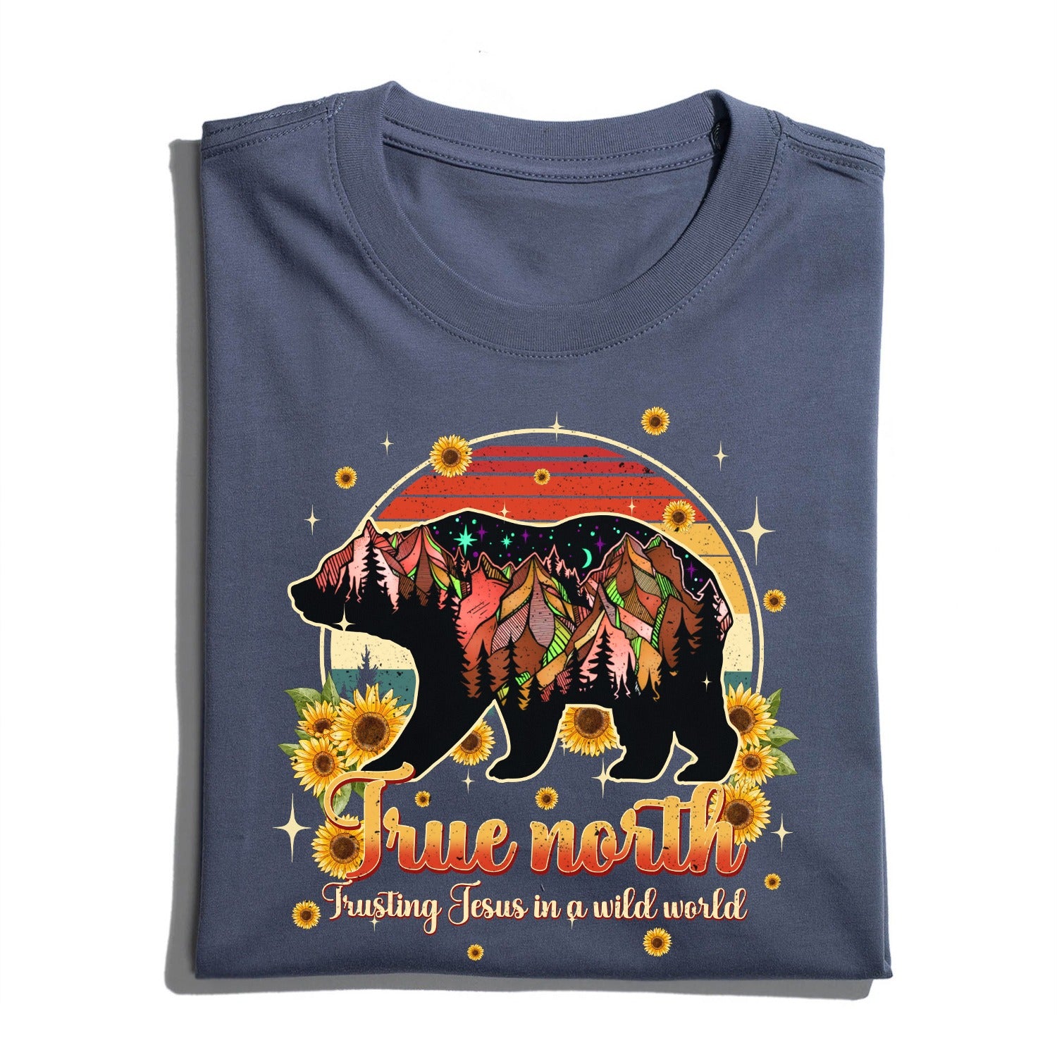 Mountain Bear True North Trusting Jesus In A Wild World Shirt - Inspirational Christian Bear T-Shirt - Image 4