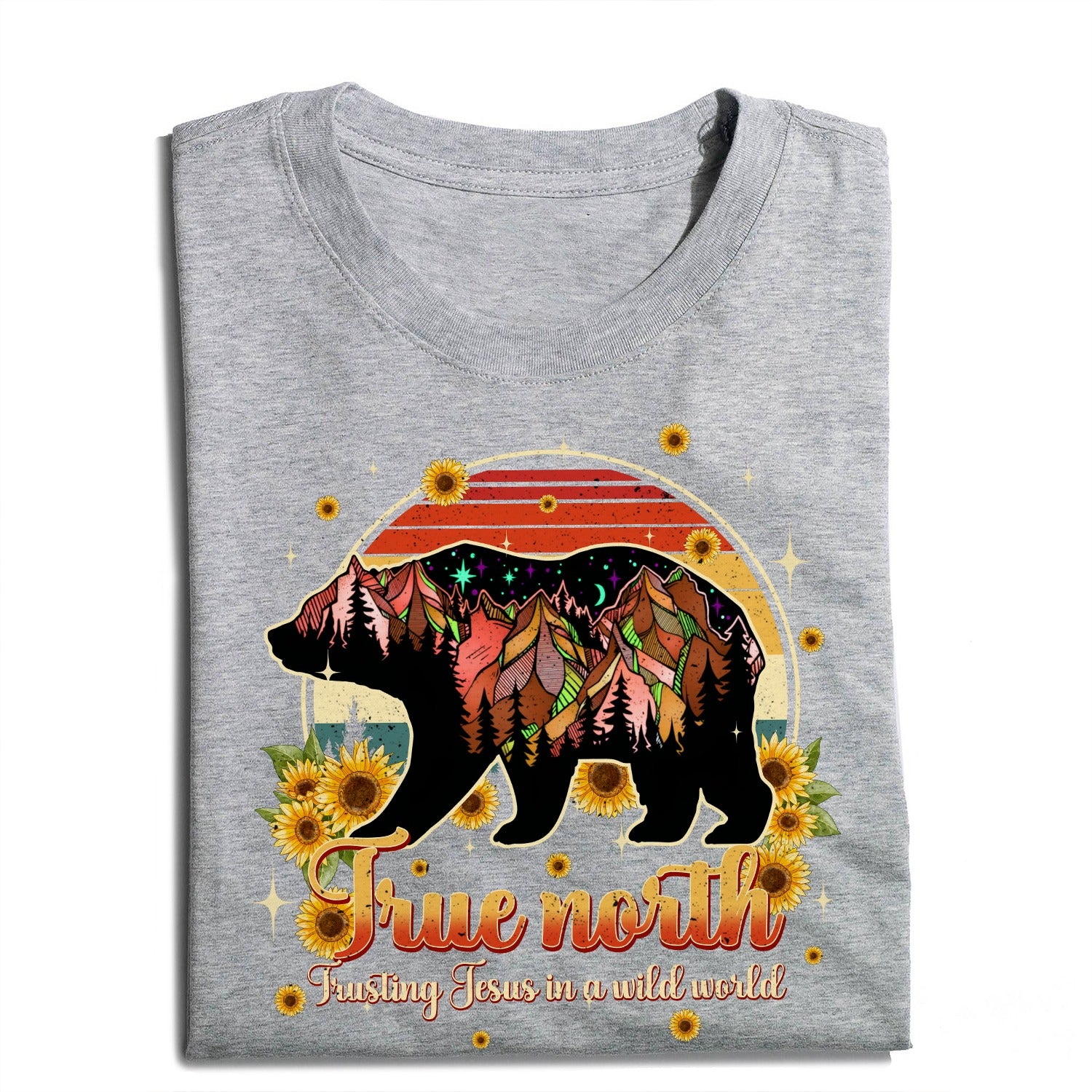 Mountain Bear True North Trusting Jesus In A Wild World Shirt - Inspirational Christian Bear T-Shirt - Image 3