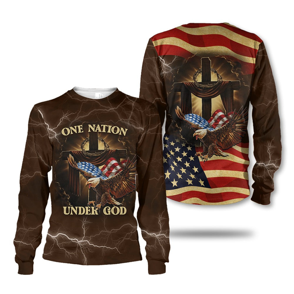 One Nation Under God American Flag Eagle 3D All Over Print T-Shirt And Hoodie - Image 2