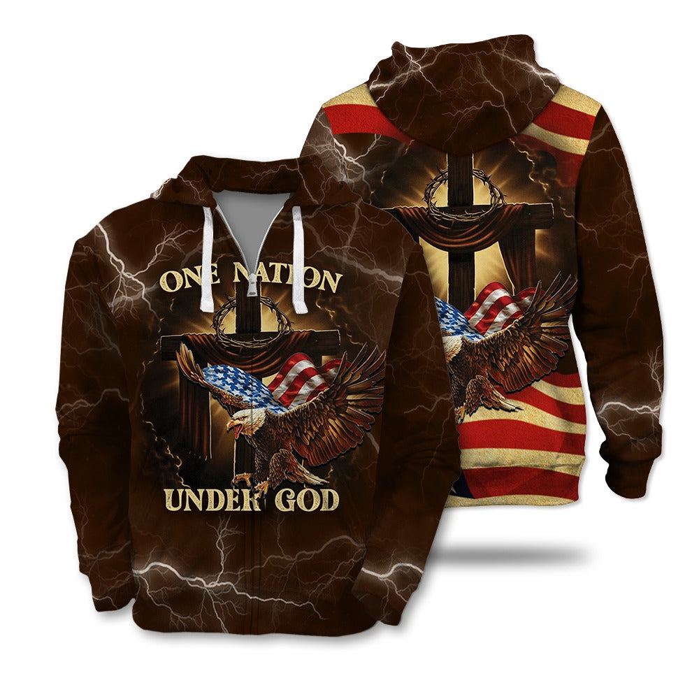One Nation Under God American Flag Eagle 3D All Over Print T-Shirt And Hoodie - Image 3