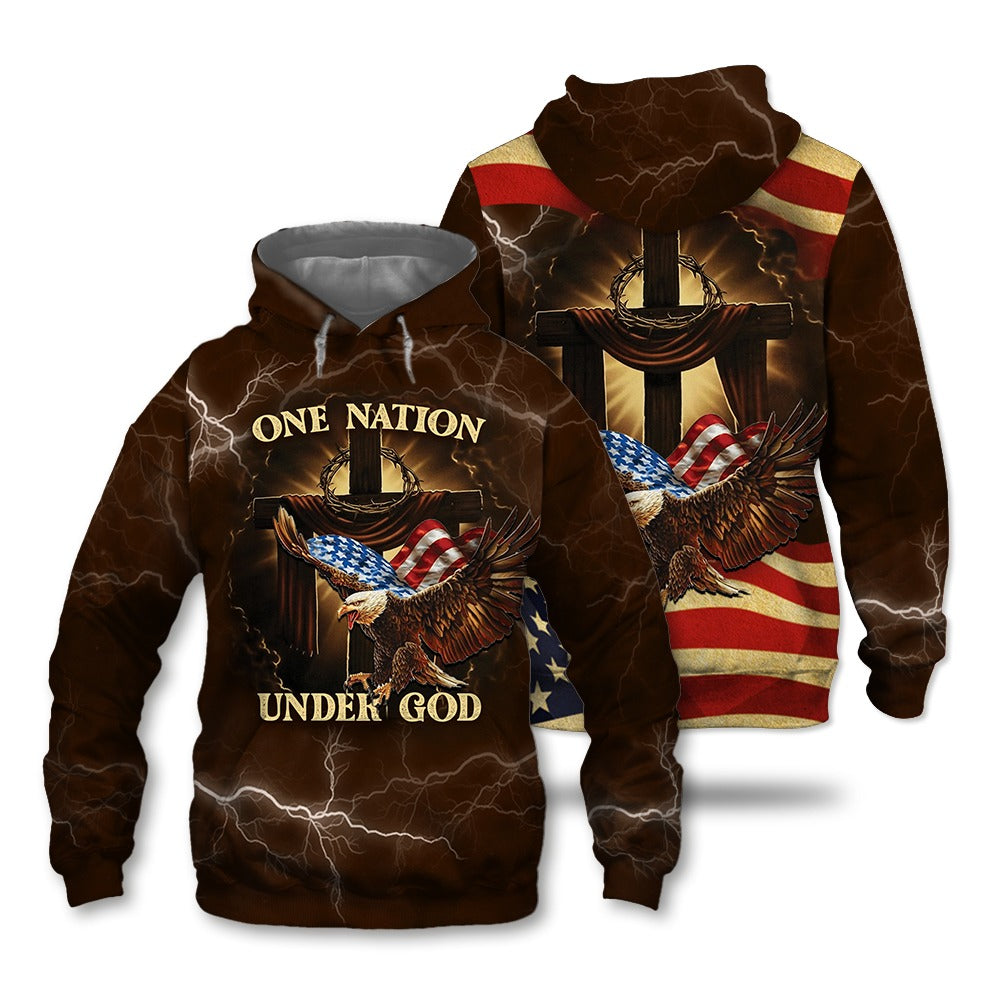 One Nation Under God American Flag Eagle 3D All Over Print T-Shirt And Hoodie - Image 4