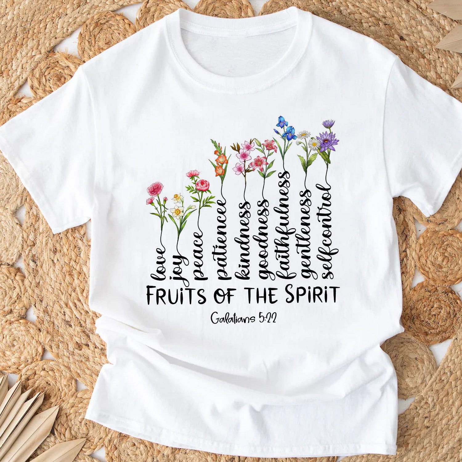 Birth Month Flowers Family Fruit Of The Spirit Galatians 5:22-23 Tree T-Shirt - Image 3