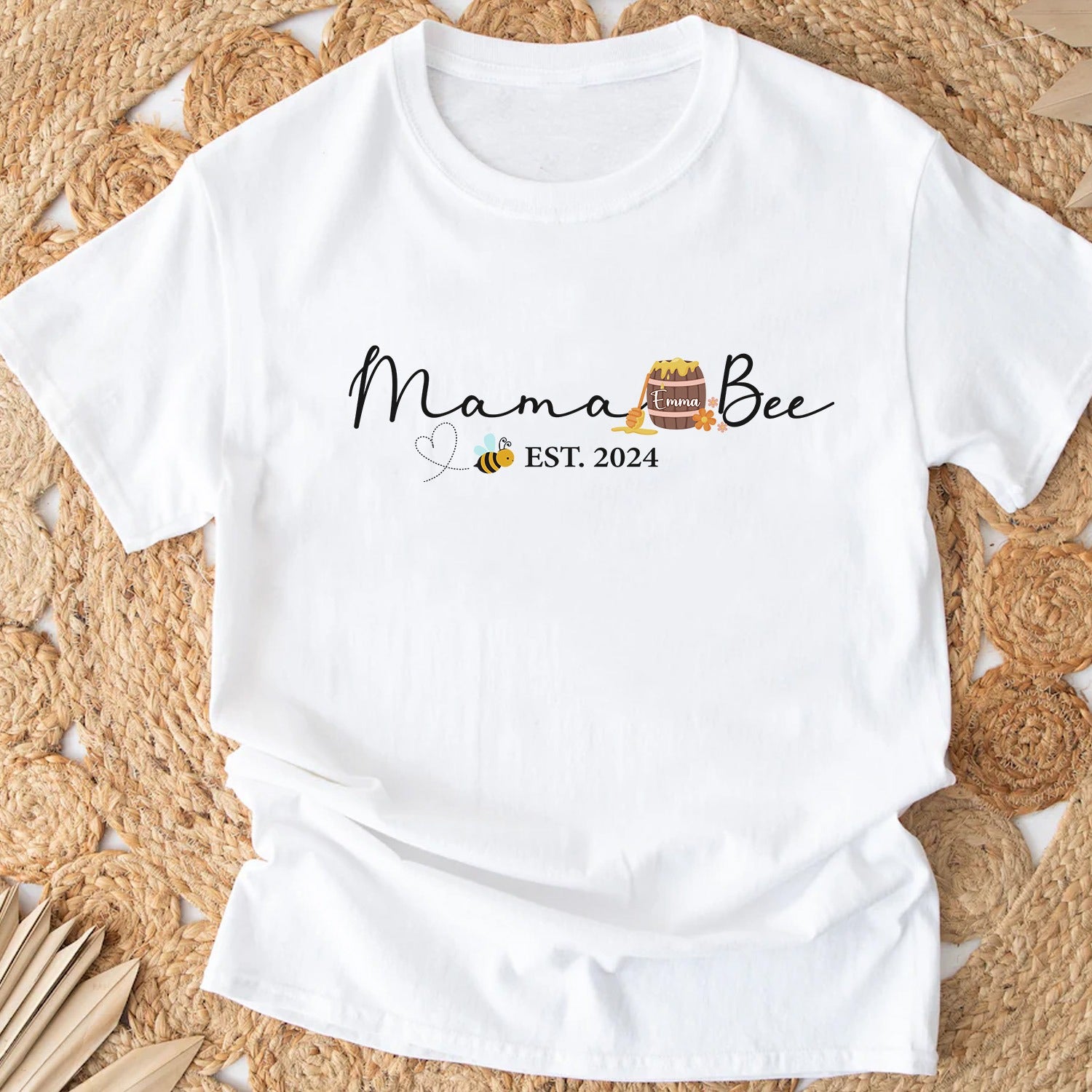 Mama Bee with Kids' Name T-Shirt - Image 2