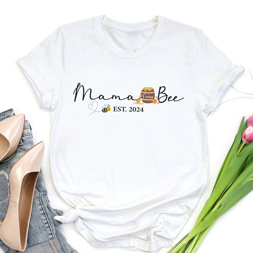 Mama Bee with Kids' Name T-Shirt - Image 3