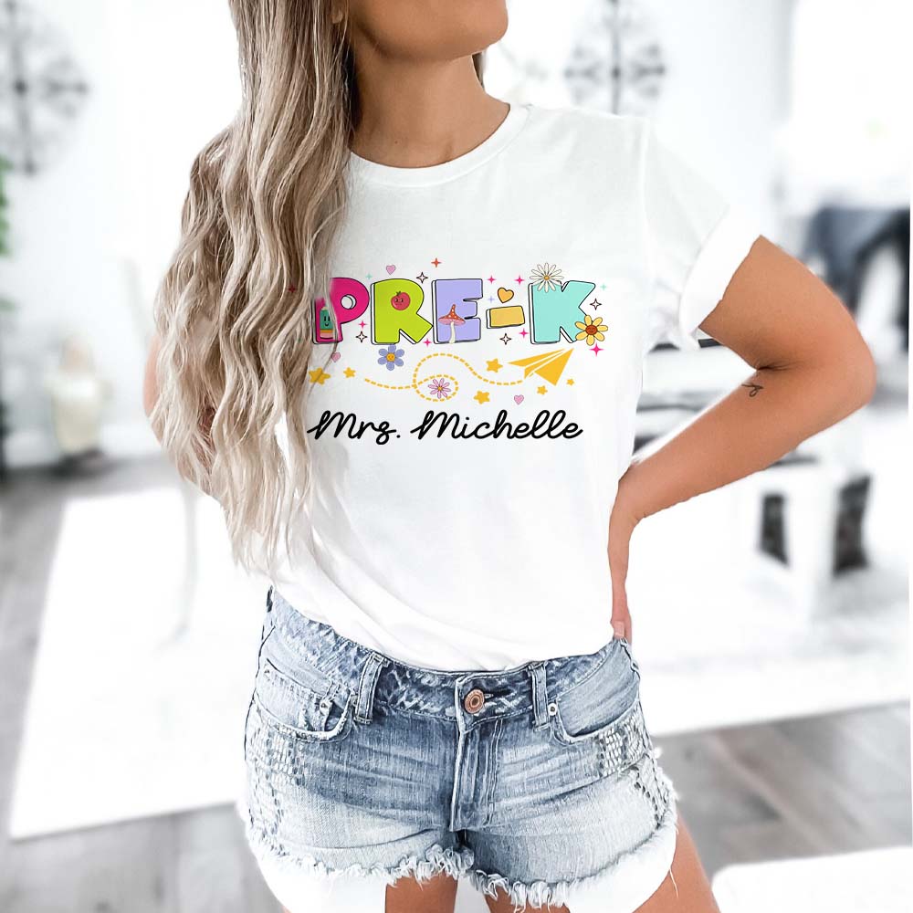 Pre-K Teacher Shirt, Retro Back to School Teacher T-Shirt - Image 2