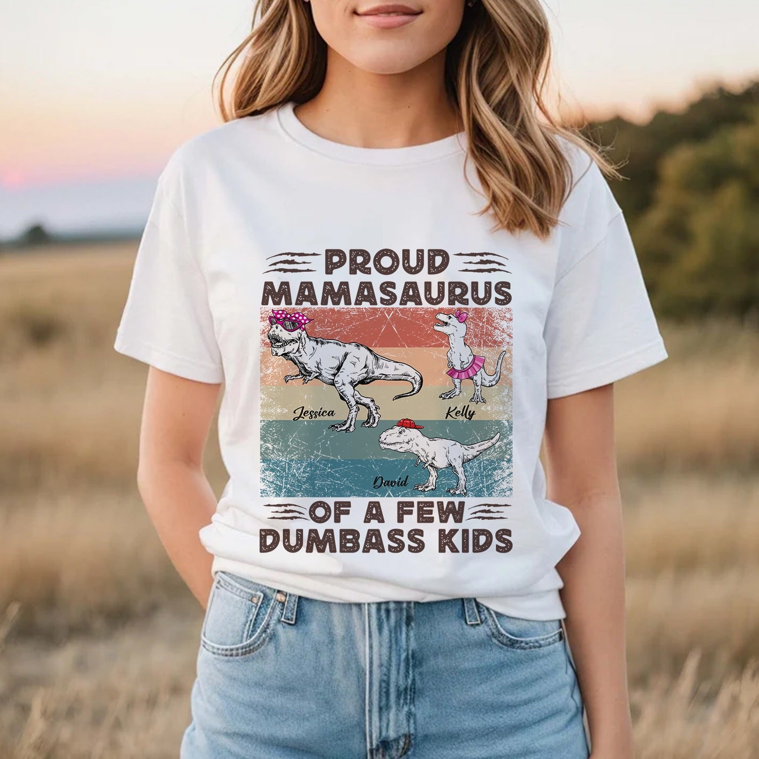 Proud Mamasaurus Of Few Dumbass Kids, Custom Mamasaurus T-Shirt - Image 2