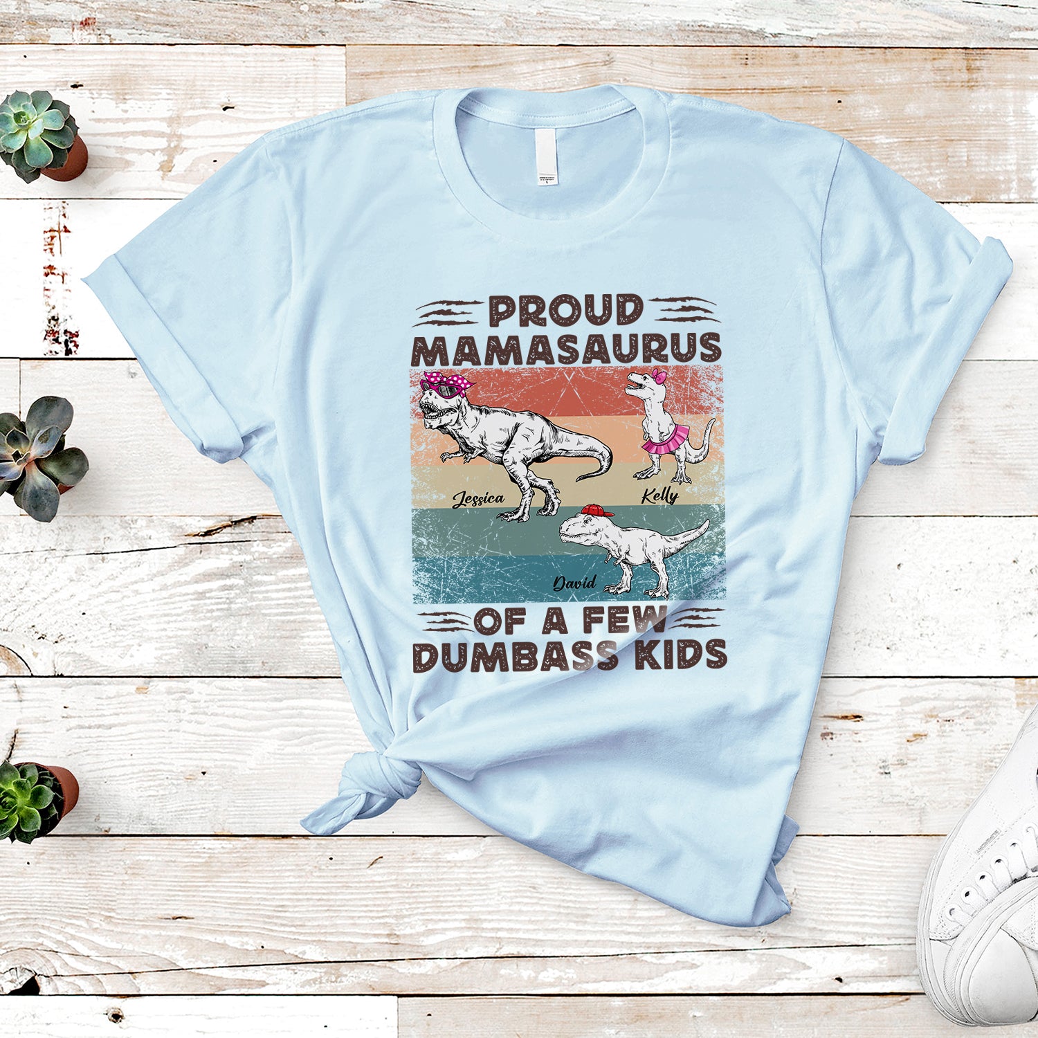 Proud Mamasaurus Of Few Dumbass Kids, Custom Mamasaurus T-Shirt - Image 4