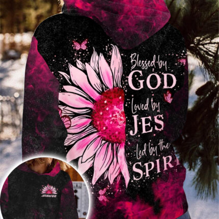 Pink Sunflower Blessed By God Loved By Jesus - Inspirational Christian 3D All Over Print T-Shirt And Hoodie