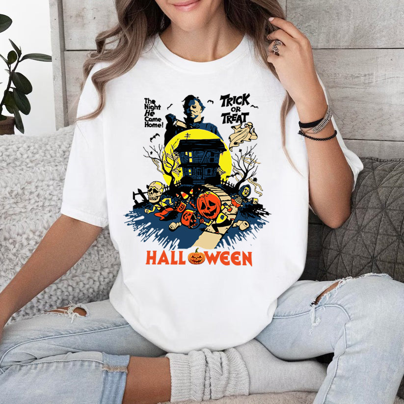 Spooky Night Trick Or Treat Haunted House Halloween T-Shirt - Image 6