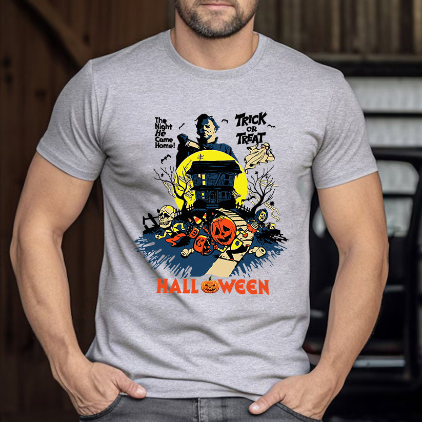 Spooky Night Trick Or Treat Haunted House Halloween T-Shirt - Image 5