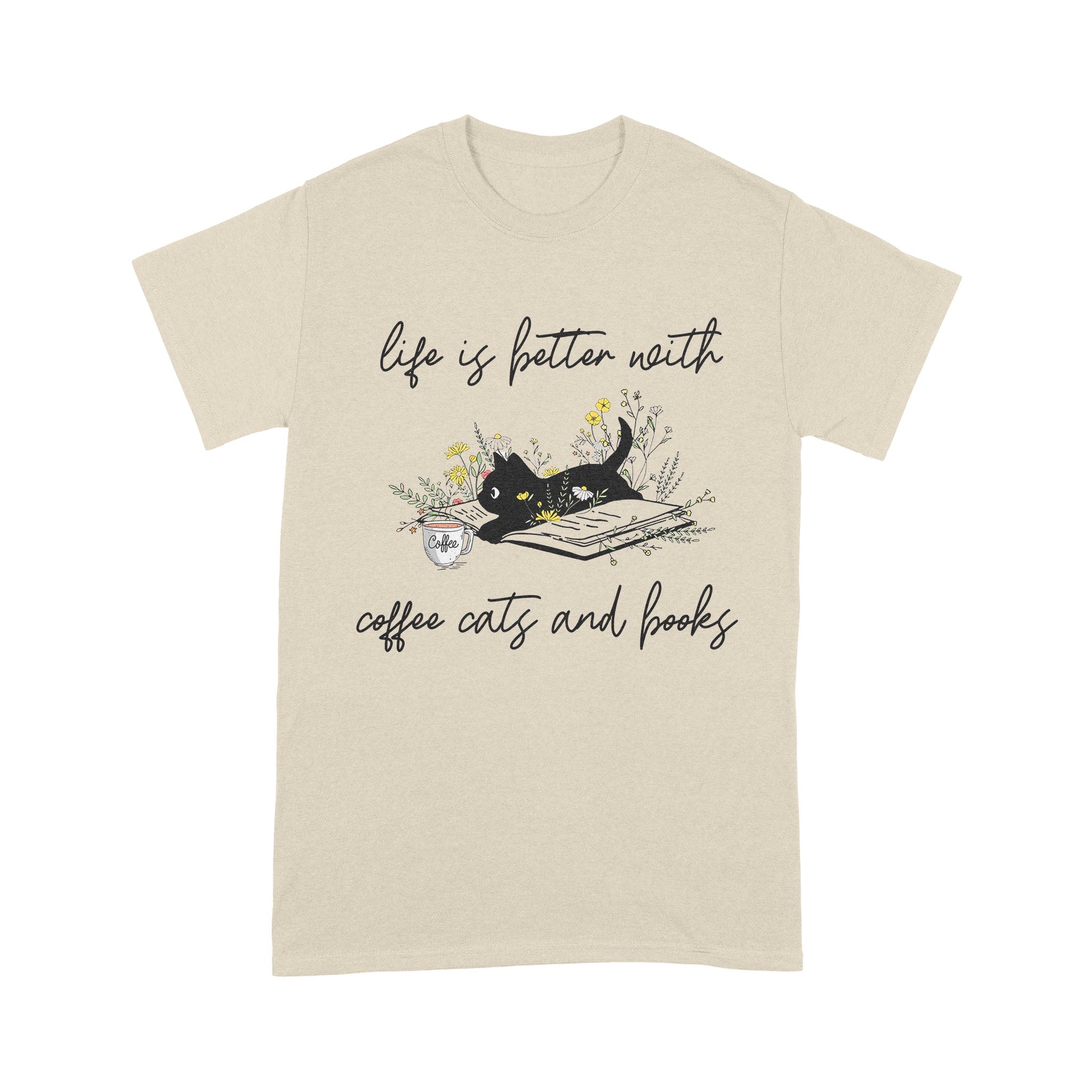 Life Is Better With Coffee Cats And Books Cat T-Shirt - Image 9